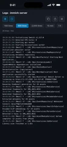 Full-screen logs with timestamps